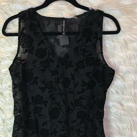 Torrid Black Flocked Mesh V-Neck Bodysuit Rose Design, Soft, Stretch, NW… - Picture 8 of 16